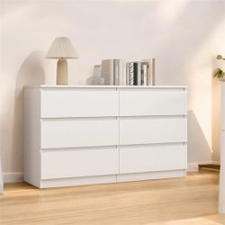 6 Drawer Dresser, 47.2'' Wood Storage Side Cabinet Chest of Drawer for Bedroom Living Room, White