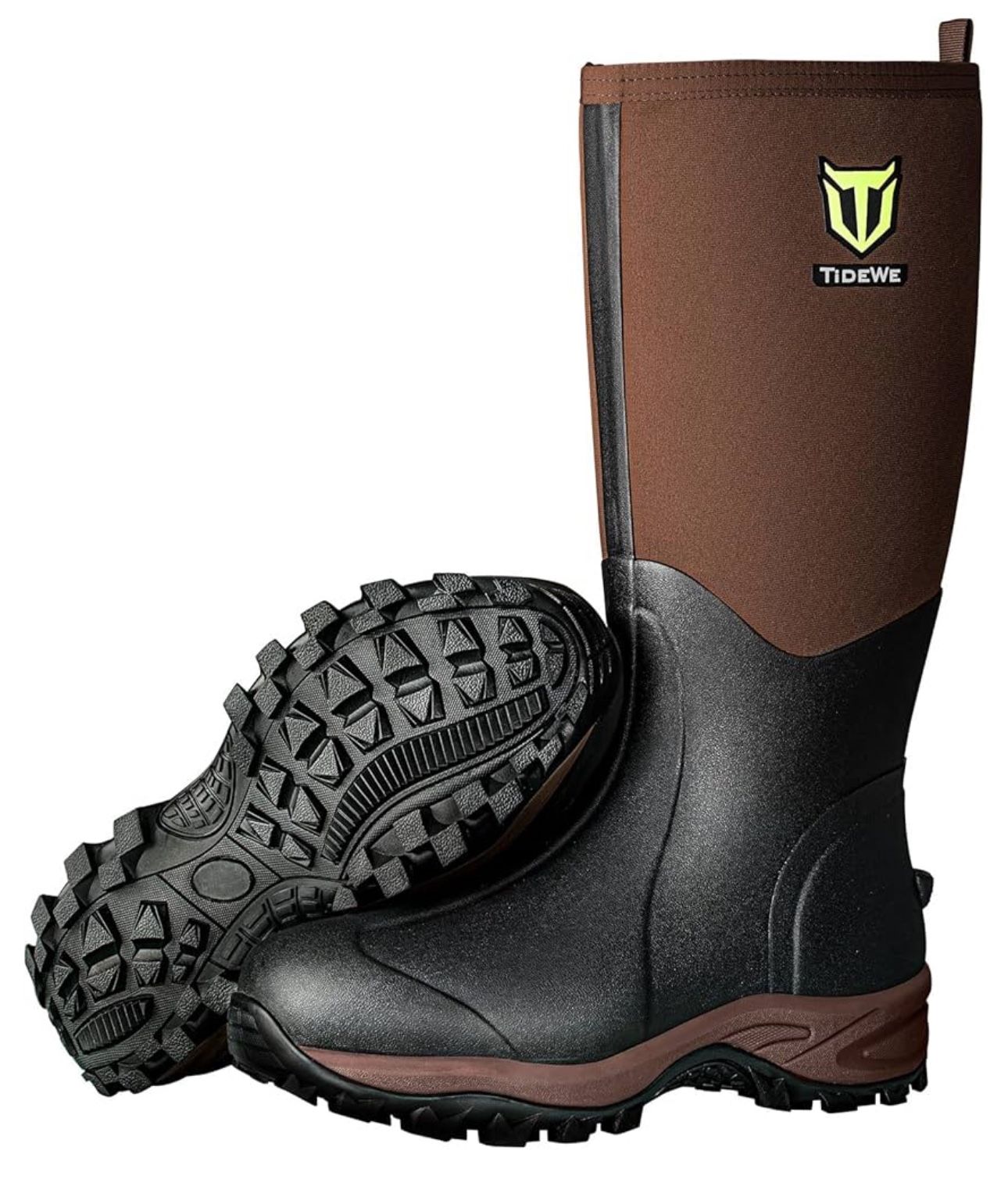 TIDEWE Rubber Neoprene Boots ,size 12 Waterproof Sturdy 6mm Black, Brown