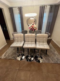 Modern Brand New Metallic Gray Adjustable Swivel Bar Stools (In Box) – $49 Each