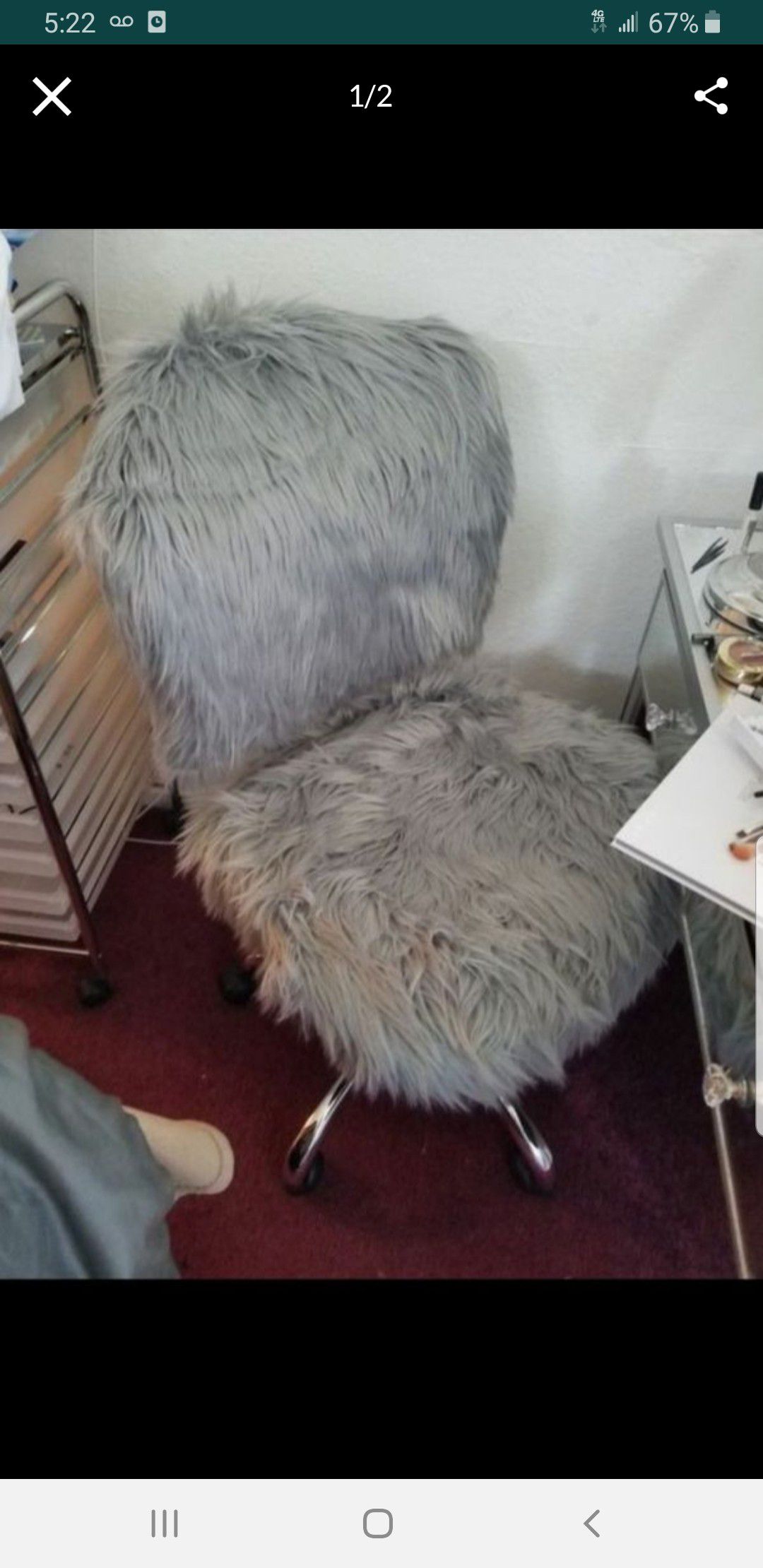 Gray fur vanity chair