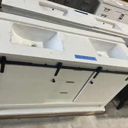 60” Bathroom Vanity in white , Double sink soft close solid wood with vanity top in white  $849  Luke’s liquidations warehouse Address:  2434 N Forsyt