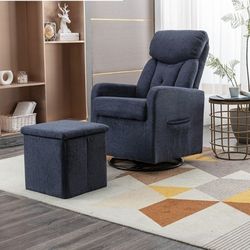 Recliner Chair,Teddy Fabric Rocking Chair with Foldable Storage Ottoman, Living Room Chair with Padded High Backrest & Metal Base,Accent Chair 