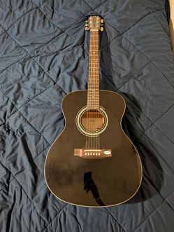 SX Guitars Acoustic Guitar - Black, Orchestra (OM) Body - Right-Handed