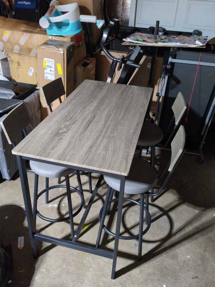 Table And 4 Stool Dining Set Grey Colored