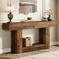Tribesigns 63" Console Table, Farmhouse 2-Tier Entryway Table with U-Shaped Base, Narrow Long Wood Sofa Table Behind Couch Table for Living Room, Hall