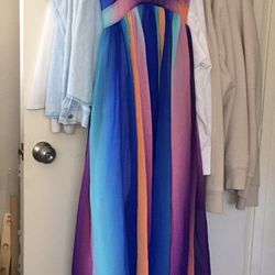 NWOT Rainbow Maxi Dress Sexy Backless Strappy Sundress