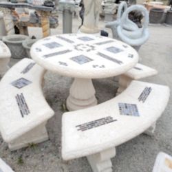 Concrete Mosaic Picnic Table with 3 Benches/ Outdoor Patio Furniture