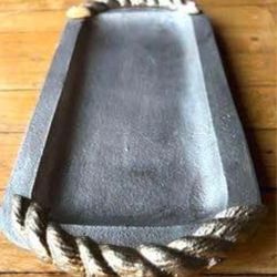 Pewter & Brushed Gold-tone Weighted Tray - rope handle detail, Like New