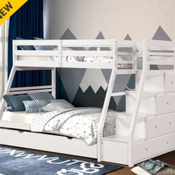 Twin/Full Bunk Bed Frame W/ Storage Drawers Brand New In Box 