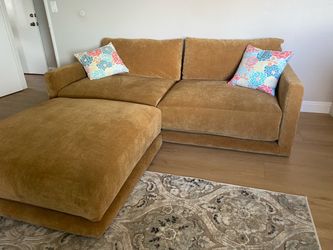Living spaces Xena down modular down-filled sectional 90” orange/rust sofa couch + ottoman