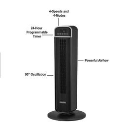 36 in. 4-Speed Oscillating Tower Fan in Black with Remote Control and Easy Carry Handle