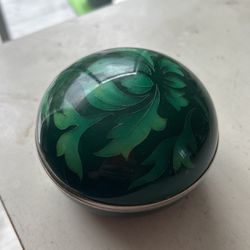 Green Cloisonné Enamel Round Box With Velvet Lining 