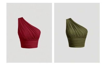 Shoulder Ruched Red and green  Crop Top