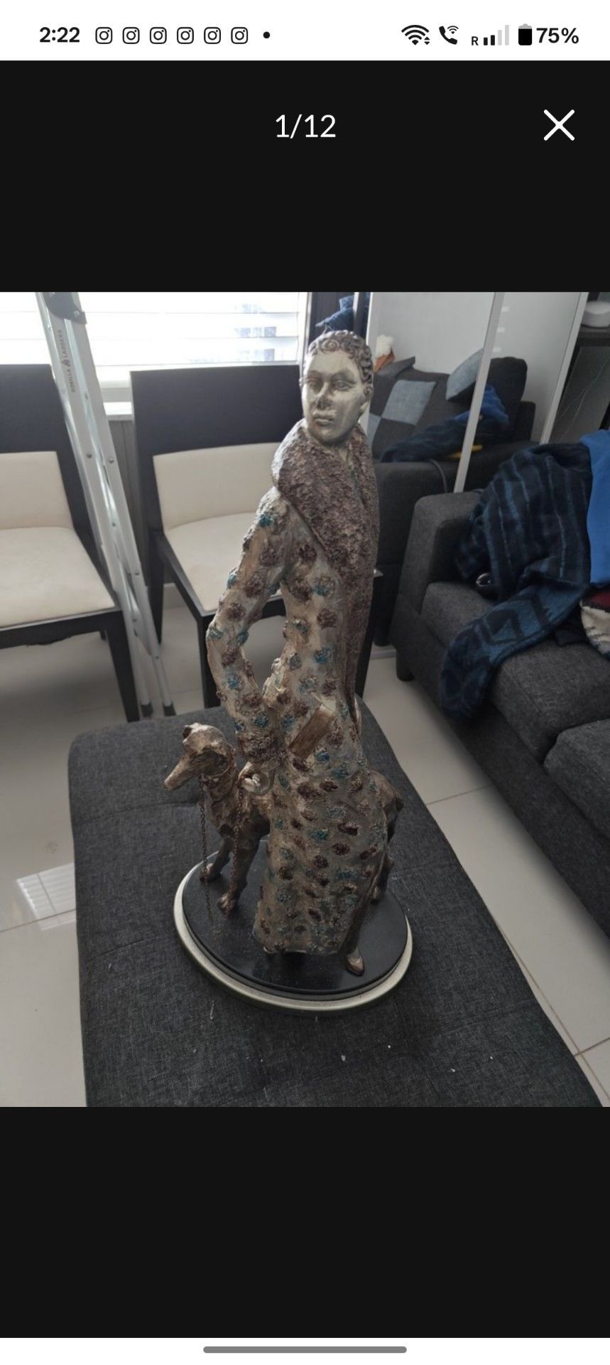 29"X13" Art Deco Lady With Greyhound Statue