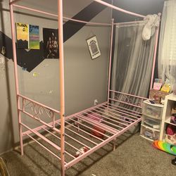 Twin canopy bed frame pink
