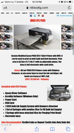 Nikko DTG p600 printer NIB