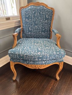 Vintage Ornate Armchair with New Upholstery