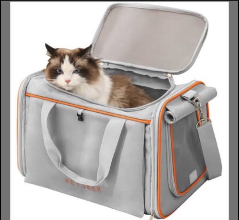 Petseek Large Cat Carrier, 14 Lbs Load Bearing 18" Airline Approved Pet Carrier, Soft Sided Foldable
