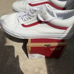 Vans Old Skool Leather White Red Sidestripe Wave Men Size 12 tried once