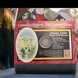 1(contact info removed) Canadian SMALL CENT Maple Leaf RVS Coin w 1937 King George VI .03 Stmp