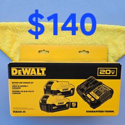 $140 Dewalt 5.0ah Battery + Charger Starter Kit Set ( 20-Volt ) Batteries