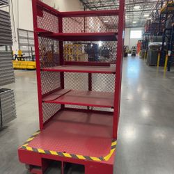 Order Picker Picking Cage Cart With Tow Hitch And Push Handle - Red