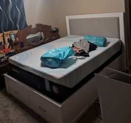Queen Tempurpedic Mattress and bed frame w/ storage