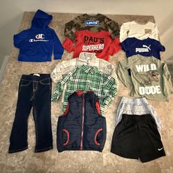 Boys 3T Clothes Lot- 13 Pc- Shorts Pullover Flannels Jackets Levi’s Pants Puffer Vest Long Sleeve Shirts Dinosaur Blue 