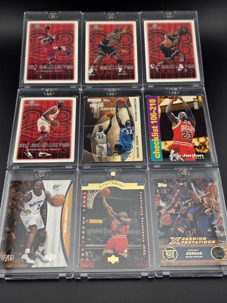 Michael Jordan Card Lot (9) 1990s & Early 2000s Inserts Upper Deck, Topps, MVP, Fleer Bulls & Wizards
