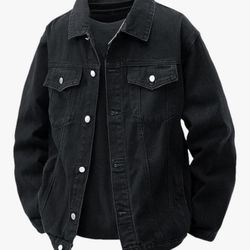 Black Denim Jacket With Chest Pockets- Medium