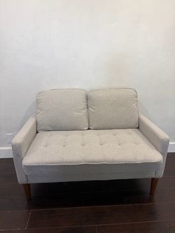 Sofa 2 Seater, 121 cm, Fabric Couch, Beige Grey, Couch 2 Seater