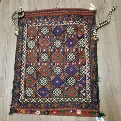 VIntage Tribal Geometric Afghan Handmade Oriental  Bag Face 2'4" X 3'