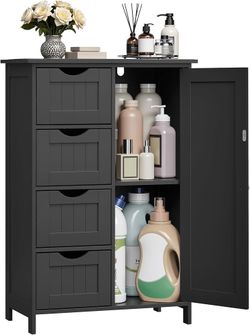 Floor Storage Cabinet, Farmhouse, 4 Drawers and 1 Door,32.3" H Freestanding Organizer Unit, Kitchen, Bathroom, Living Room, Ink Black, SOFIE Collectio