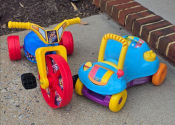 Like new! Playskool Step Start Walk 'n Ride Toy AND Paw Patrol Ride-On 10" Fly Wheel Junior Cruiser