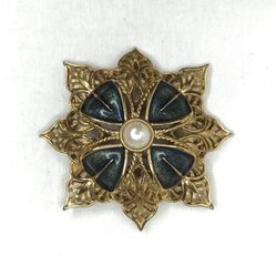 Vintage Monet Flower Brooch Filigree Cross Faux Pearl