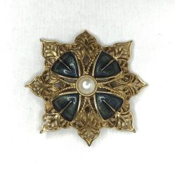 Vintage Monet Flower Brooch Filigree Cross Faux Pearl