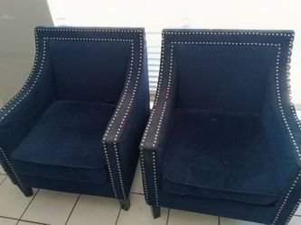 Pair of Navy Blue Velvet Accent Chairs
