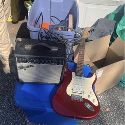 Electric Guitar With Amp & Wires