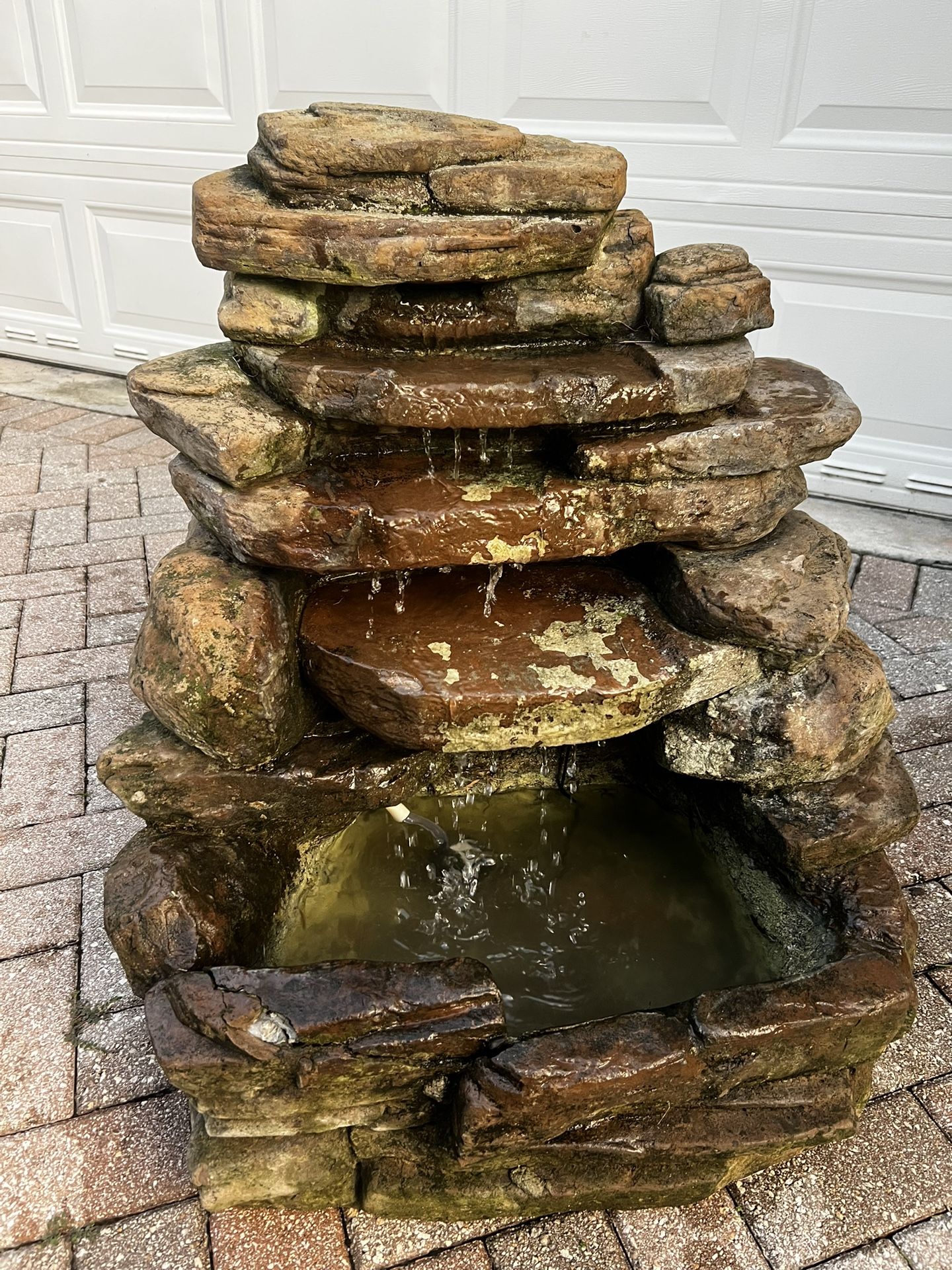 Fiberglass Rock Stone Garden Pond Water Feature Cascading Waterfall Fountain! 28x19x29in