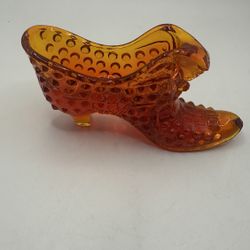 1960s Fenton Cathead Hobnail Tangerine Slipper Catchall