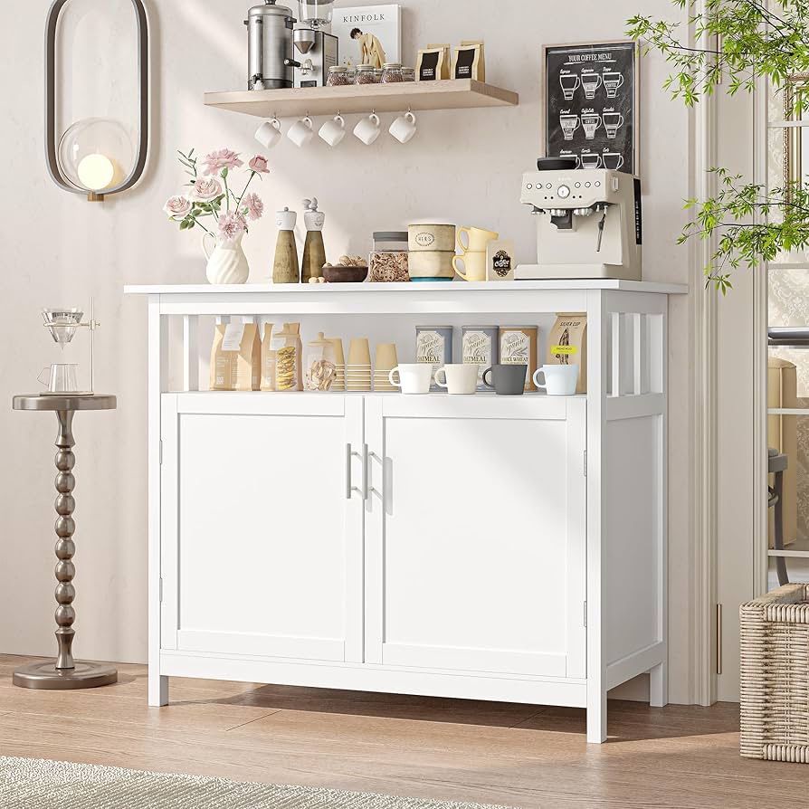 Sideboard Buffet Cabinet, Modern Kitchen Cabinet with 2 Door and Large Tabletop, Coffee Bar Cabinet with Open Compartment for Living Room, Kitchen