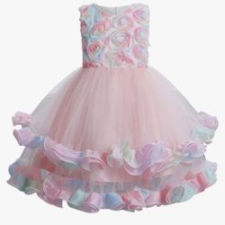 Girls Flower Layered Tulle Princess Pageant Dress 