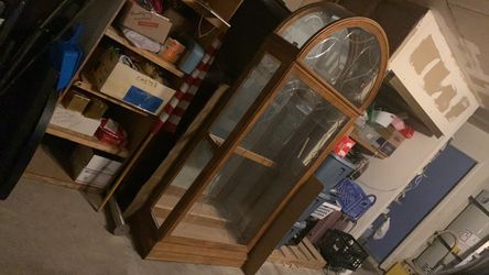 7ft wood/glass cabinet
