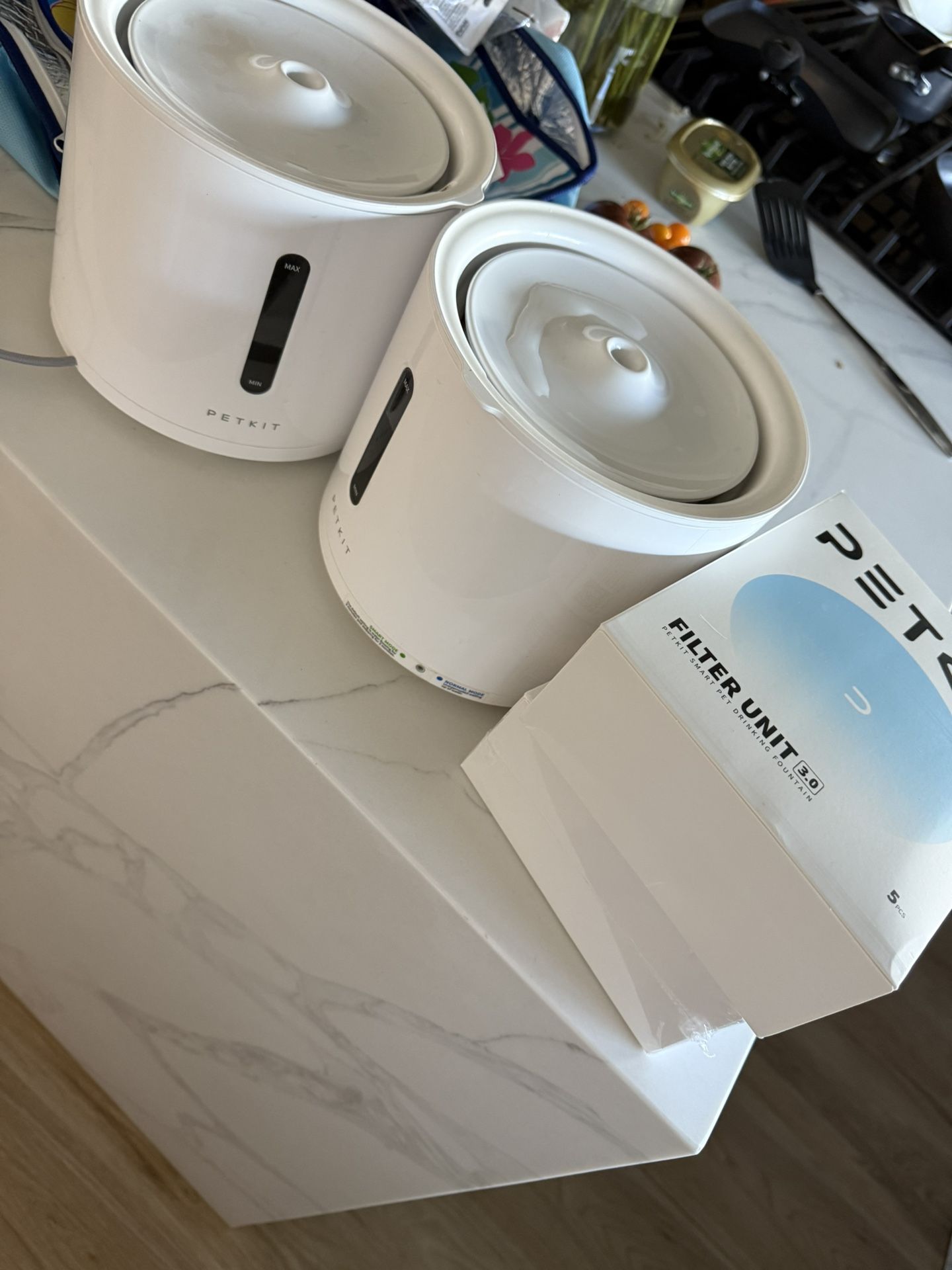 Two Used Pet Kit Water Fountain And 3 New Filters