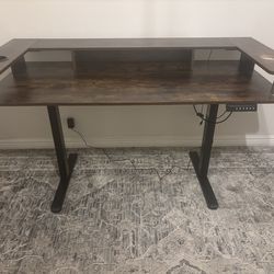 Bestier Electric Adjustable-Height Standing Desk With Monitor Riser, Cup Holder, Rustic Brown 28” X 59”