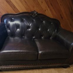 Dark Brown Leather Love Seat & Chair