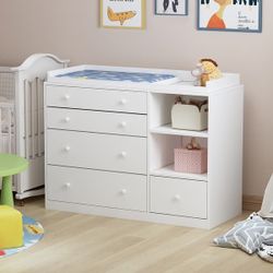 NEW - White 5-Drawer Dresser with Baby Changing Table