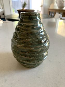 Hand Made Flower Plant Vase Glazed Green