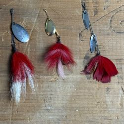 Hildebrandt Fishing Lures Vintage Metal Spinners & Red Feathers
