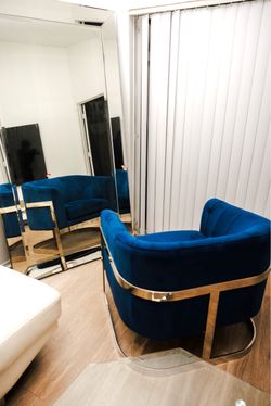 Blue Velvet Accent Chair with Silver Frame